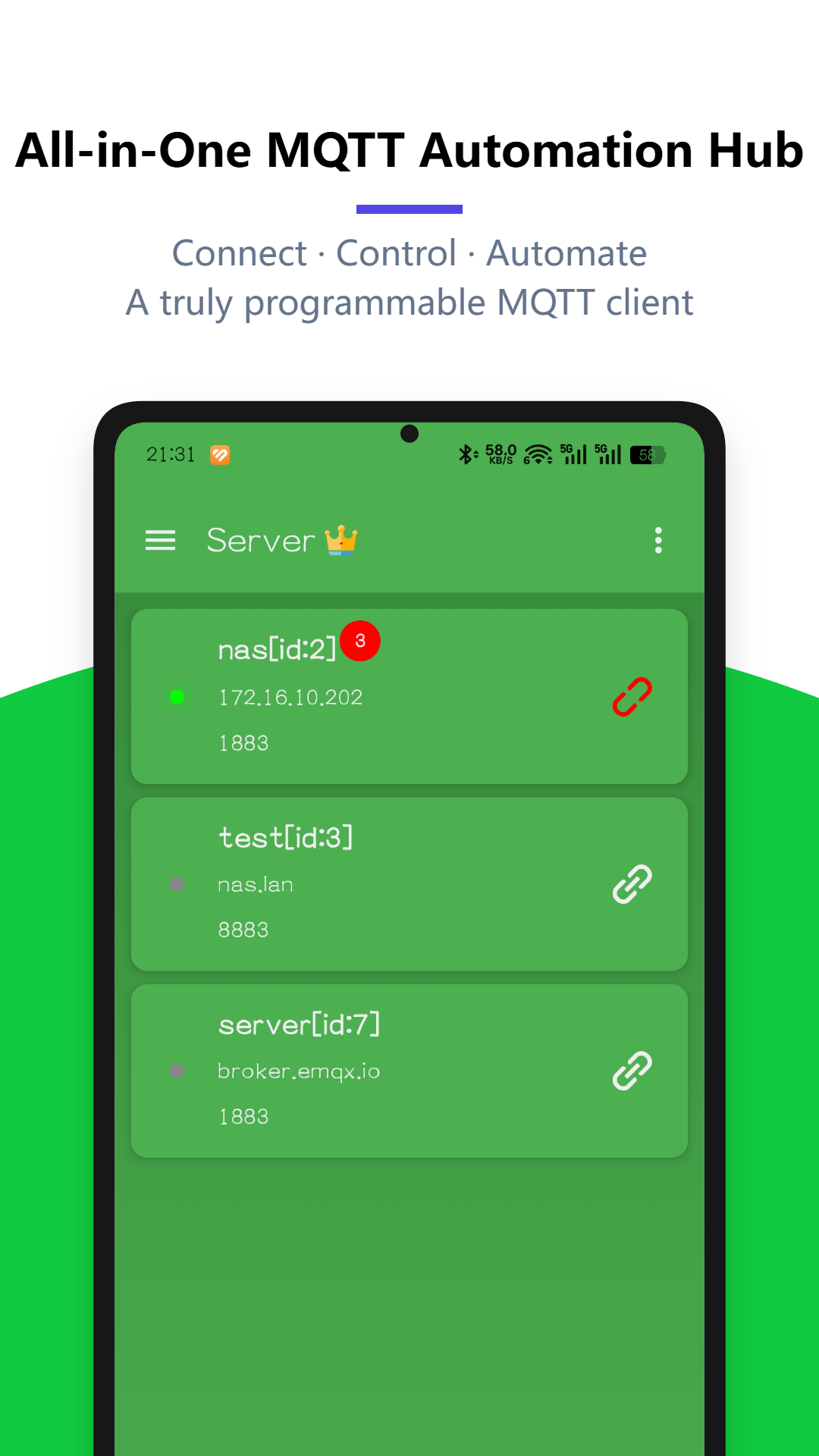 MQTT Client Google Play screenshot 1: Automation hub overview