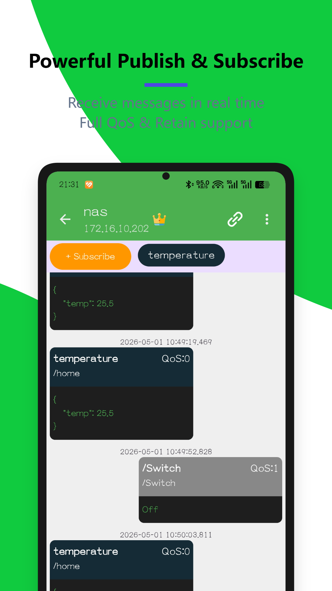MQTT Client Google Play screenshot 2: Connection and server workflow